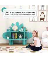 Costway Dinosaur Bookcase for Kids 2-Tier Toy Storage Organizer with Open Storage Shelves