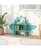 Costway Dinosaur Bookcase for Kids 2-Tier Toy Storage Organizer with Open Storage Shelves