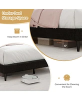 Queen Size Upholstered Bed Frame with Nailhead Trim Headboard Wooden Slats Support