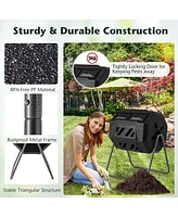 Costway 42-Gal Compost Bin Dual Chamber Composting Tumbler with 2 Sliding Doors Metal Frame