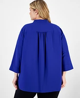 Anne Klein Plus Size Split-Neck Wide-Sleeve Top