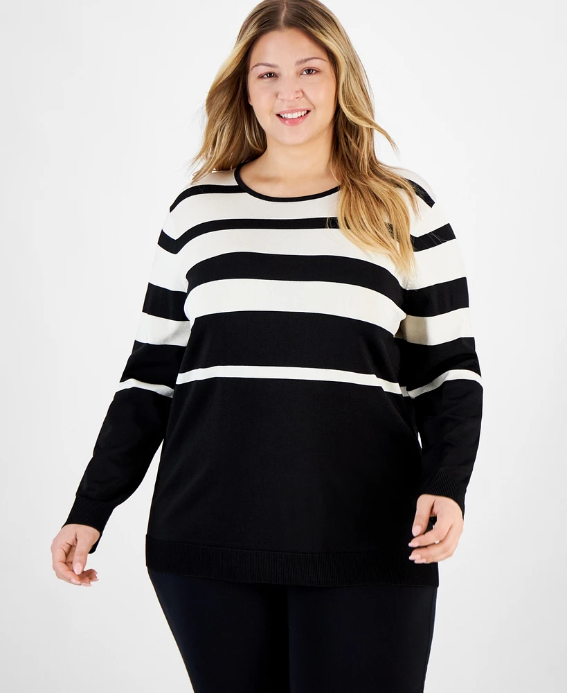 Anne Klein Plus Variegated-Stripe Sweater