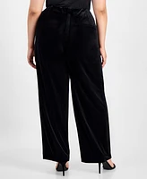 Kasper Plus Velvet Wide-Leg Pull-On Pants