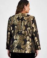 Kasper Plus Metallic Jacquard Collarless Jacket