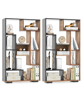 Costway 2 Pcs 47" Tall Bookshelf Modern Geometric Bookcase with Open Shelves for Home