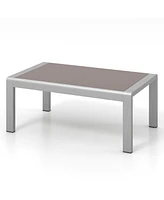 Slickblue Outdoor Rectangle Coffee Table with Tempered Glass Tabletop for Backyard Poolside-Grey