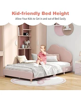 Costway Kids Twin Platform Bed Frame Upholstered Twin Size Bed with Wooden Slats Support