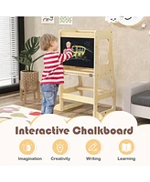 Costway Toddler 3-in-1 Foldable Kitchen Standing Tower with Chalkboard Weaning Table
