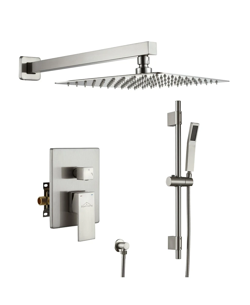 Boyel Living -Spray Patterns with 2.5 Gpm 10 in. Wall Mount Dual Shower Heads with Pressure Balance Valve in Brushed Nickel