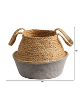 Slickblue 14" Boho Chic Handmade Cotton & Jute Woven Basket