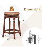 Costway 24" Swivel Bar Stool Set of 2 with Upholstered Seat & Rubber Wood Frame Round