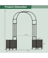 Costway 6.6 Ft Tall Metal Garden Arbor with 2 Raised Garden Planters Arch Trellis Outdoor