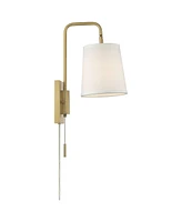 Luca Mid Century Modern Indoor Swing Arm Wall Mounted Lamp Brass Finish Metal Plug-In Light Fixture Fabric Shade for Bedroom Bedside House Reading Liv