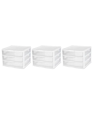 Sterilite Plastic Stackable Small 3 Drawer Storage System, White Frame, 3 Pack