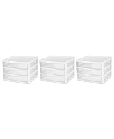 Sterilite Plastic Stackable Small 3 Drawer Storage System, White Frame, 3 Pack