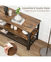 Gymax 3-Tier Industrial Tv Stand Entertainment Center Console Metal Frame Rustic Brown