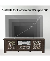 Gymax 55'' Retro Tv Stand Media Entertainment Center w/ Mirror Doors & Drawer Brown