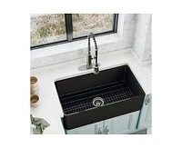 Casainc Fireclay 30" Farmhouse Apron Kitchen Sink with Grid and Strainers