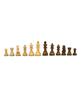 We Games French Staunton Chess & Checkers Set - Weighted Pieces, Brown & Natural Wooden Board with Storage Drawers - 15 in.