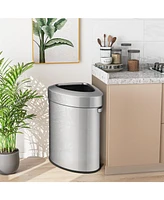 Slickblue Stainless Corner Steel Trash Bin with Lid and Anti-slip Bottom-Silver