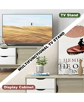 Gymax Tv Stand for Tv up to 60'' Media Console Table Storage with Doors Oak