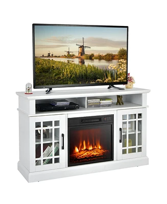 Gymax 48'' Tv Stand Console Cabinet w/ Fireplace Entertainment Center For Living Room Natural