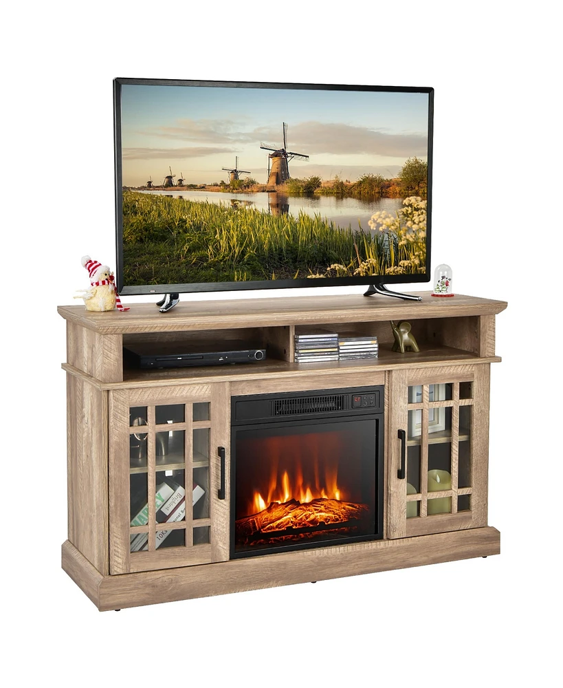 Gymax 48'' Tv Stand Console Cabinet w/ Fireplace Entertainment Center For Living Room Natural