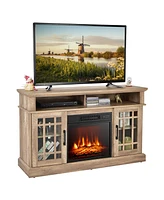 Gymax 48'' Tv Stand Console Cabinet w/ Fireplace Entertainment Center For Living Room Natural