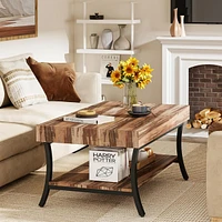 Tribesigns Farmhouse Coffee Table with Storage, 2-Tier Rustic Living Room Table Industrial Center Table Wooden Low Rectangle Cocktail Tea Table, Oak &