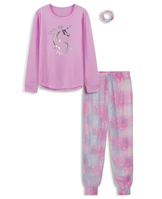 Max and Olivia Girls Unicorn 3pc Jogger Pant Pajama with Matching Scrunchie Set