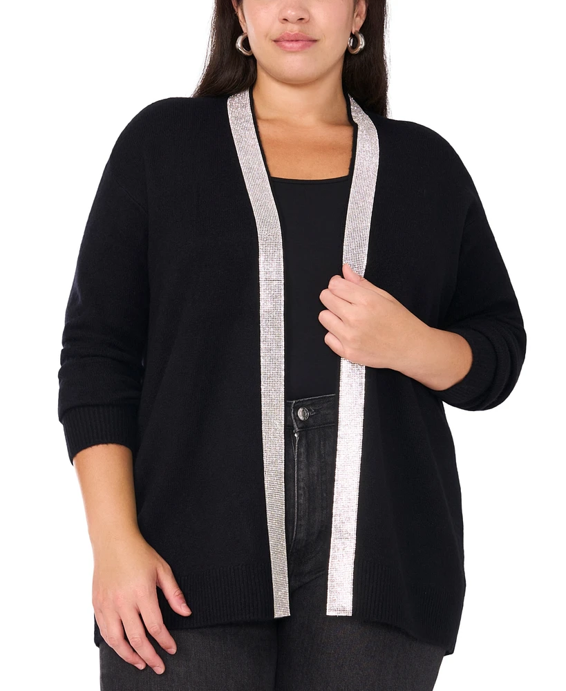 Vince Camuto Plus Size Rhinestone-Trim Cardigan Sweater, Created for Macy's