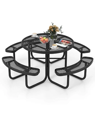 Costway 45" Coated Steel Camping Table Outdoor Round Picnic Table & Bench Set for 8