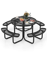 Costway 45" Coated Steel Camping Table Outdoor Round Picnic Table & Bench Set for 8