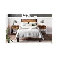 gaomon Queen Bed Frame with Headboard Footboard, Rustic Wood Farmhouse Platform Metal Wrought Rod Slat Bedframe