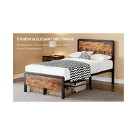 gaomon Queen Bed Frame with Headboard Footboard, Rustic Wood Farmhouse Platform Metal Wrought Rod Slat Bedframe