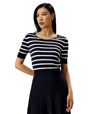 Lilysilk Women's Silk Striped Cropped Knit Top