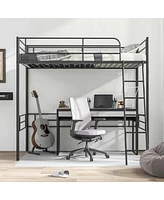 Twin Metal Loft Bed Frame with Ladder Loft Bed with Safety Guardrails