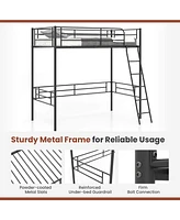 Costway Twin Metal Loft Bed Frame with Ladder Loft Bed with Safety Guardrails