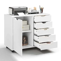 Costway 5-Drawer Chest Rolling Storage Dresser Lateral File Cabinet with Adjustable Shelf