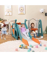 Costway 5-in-1 Toddler Slide Set with Basketball Hoop and Swing Baby Slide Playset Indoor