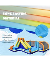 Costway Giant Soccer-Themed Inflatable Water Slide Bouncer Splash Pool With 735W Blower