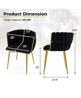 Costway Upholstered Dining Chair Set of 2 with Curved Backrest Electroplated Metal Tubes