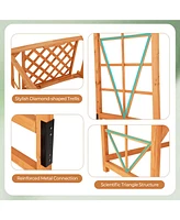 Costway Patio Garden Arbor with Pergola Bench 2 Trellises for Climbing Plants Vines Grapes