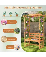 Costway Patio Garden Arbor with Pergola Bench 2 Trellises for Climbing Plants Vines Grapes