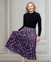 24seven Comfort Apparel Women's Purple Print Elastic Waist Pocket Midi Skirt