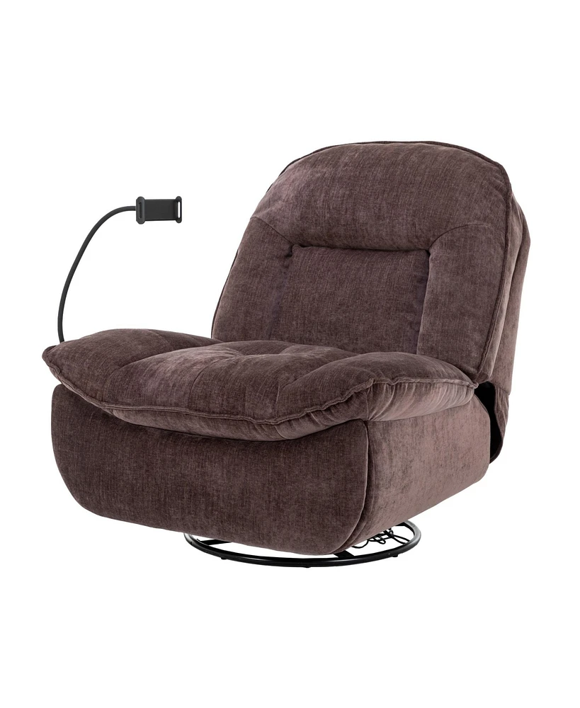 Boyel Living Chenille Fabric Swivel Recliner with Mobile Phone Bracket