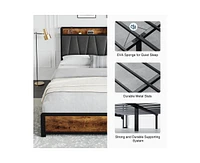 gaomon Bed Frame, Storage Headboard with Charging Station, Platform Metal Frame 4 Drawers, No Box Spring Needed, Noise Free, Easy Ass