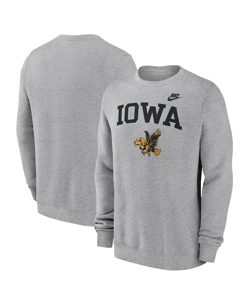 Nike Men's Heather Gray Iowa Hawkeyes Legacy Classic Tackle Twill Embroidered Arch Over Logo Pullover Sweatshirt