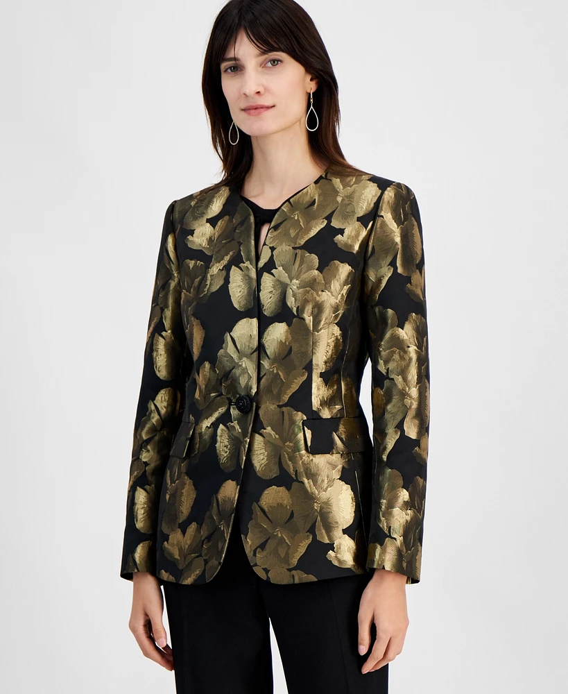 Kasper Women's Metallic Jacquard Collarless Jacket, Regular and Petite Sizes