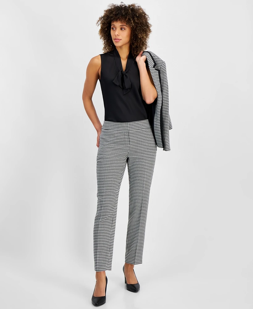 Kasper Women's Houndstooth Print Mid Rise Straight-Leg Pants, Regular and Petite Sizes